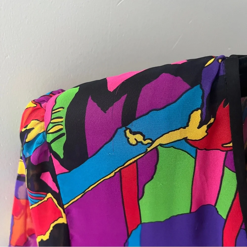 Vintage 1980s Diane Freis Dress Sheer Chiffon Abstract Animal Print Maximalist - Picture 8 of 10
